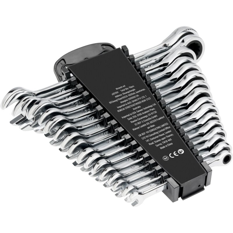 Mophorn Jeu de clés mixtes 16 pièces, jeu de clés à cliquet avec support de rangement, acier Cr-V, métrique 8 mm à 24 mm, argent