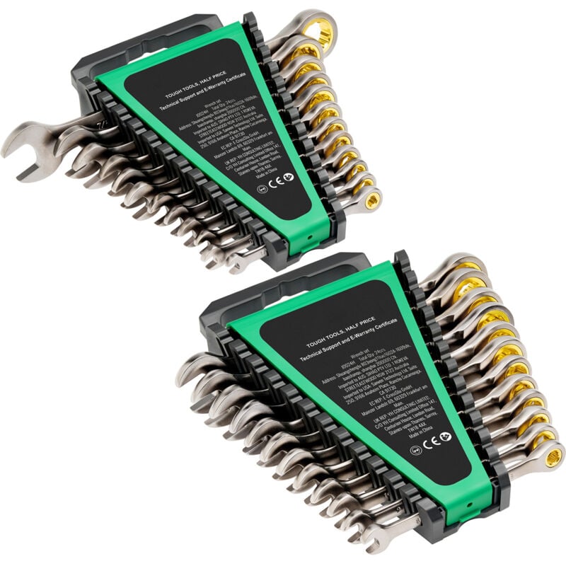 Jeu de clés mixtes 24 pièces, clés à cliquet avec support de rangement, acier Cr-V sae 1/4' à 7/8', métrique 8 mm à 19 mm, idéal pour les réparations