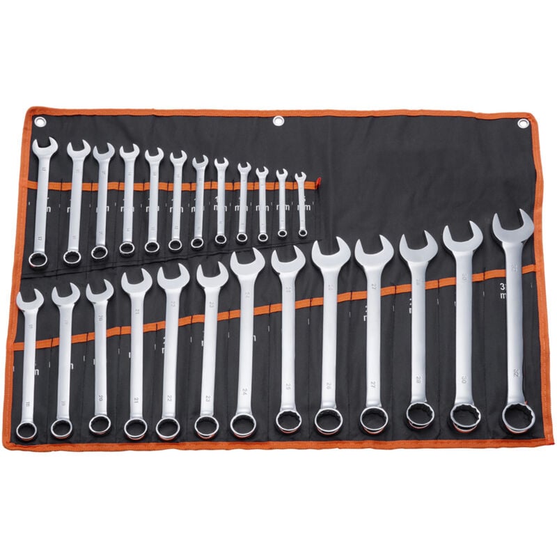 Jeu de clés mixtes 25 pièces métriques de 6 mm à 32 mm avec pochette enroulable, adapté à diverses tâches telles que les réparations automobiles