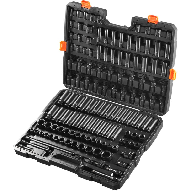 Mophorn - Jeu de douilles à chocs 130 pièces, entraînement 3/8' et 1/2', acier allié Cr-Mo sae et métrique, réparation automobile, marquages