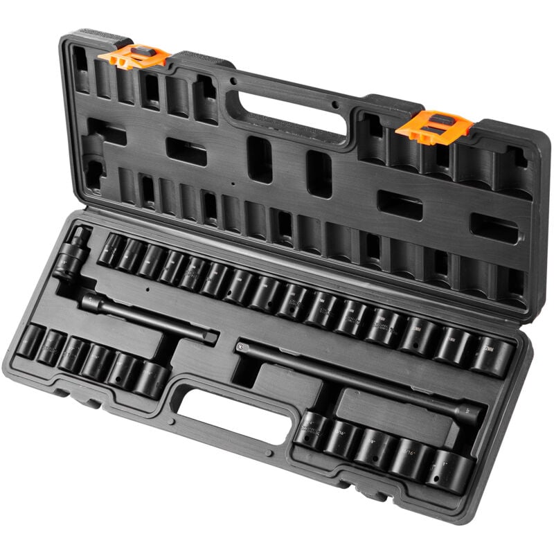 Jeu de douilles à chocs 29 pièces 3/8', sae 3/8'-1' et métrique 8-22 mm, acier allié cr-v à 6 pans pour réparation automobile, marquages faciles à