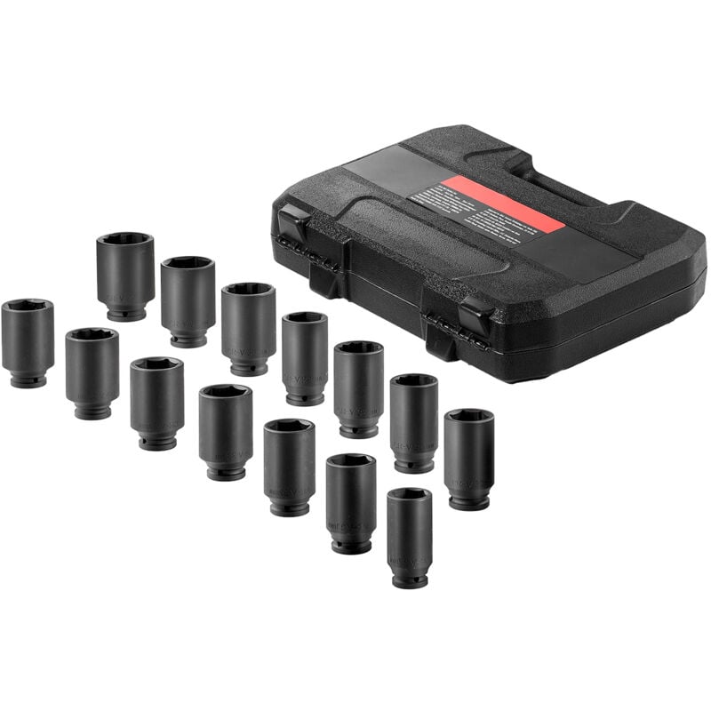 Jeu de douilles à chocs pour écrou d'essieu, entraînement 1/2', profondeur 6 + 12 points, 14 pièces, jeu de douilles pour écrous de broche métriques,