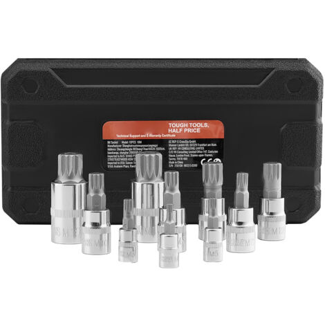 Mophorn Jeu de douilles à embout carré triple XZN 10 pièces, M4-M18, acier Cr-V, entraînements 1/4", 3/8", 1/2", avec étui de rangement, utilisation manuelle, automobile
