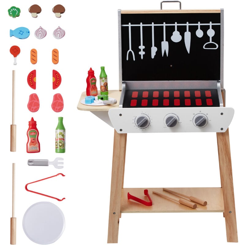 Mophorn - Jouet de barbecue en bois pour enfants avec nourriture et outils de grillade (21 pièces), accessoire de cuisine en bois, jouet de cuisine
