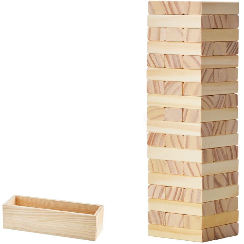 Jouet en bois à bascule, jeu de 54 blocs, avec caisse de rangement, amusant pour jouer en famille à l'intérieur ou à l'extérieur. - Mophorn