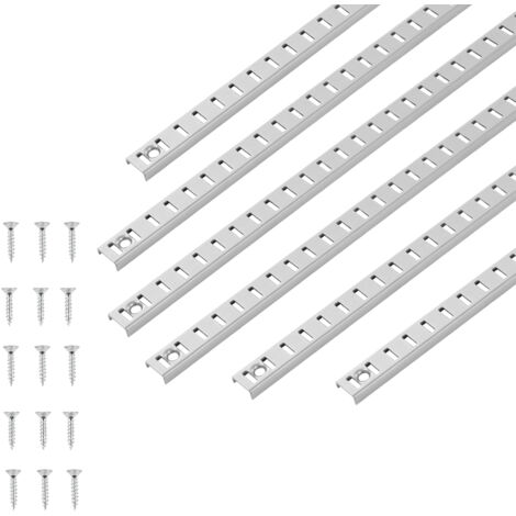 Mophorn Juego de 6 rieles horizontales de acero inoxidable de 923 x 17 x 6,5 mm, incluye soportes ajustables y 24 tornillos, ideal para estanterías de pared, armarios y sistemas de organización
