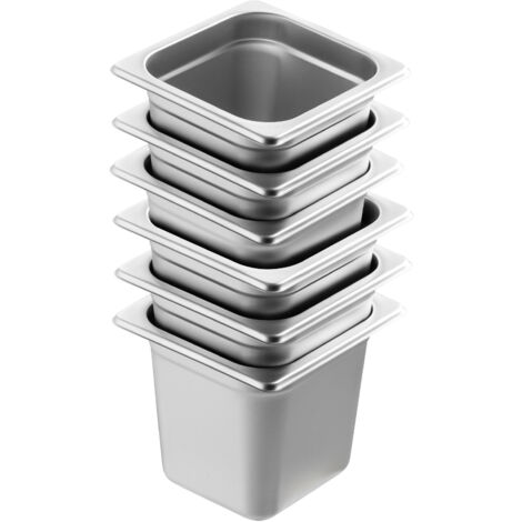 Mophorn Juego de 6 sartenes para hotel, sartén antiatasco de tamaño 1/6, acero inoxidable de 0,8 mm de grosor, sartén de 6 pulgadas de profundidad para almacenamiento de alimentos para catering