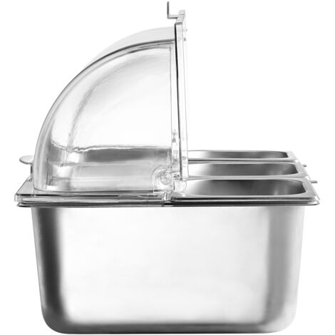 Mophorn Juego de contenedores de ingredientes de acero inoxidable (6 x 1/6 contenedores) con tapa transparente, ideal para buffet, restaurante, hotel, cocina y fiestas.