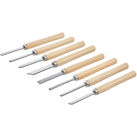 Mophorn Juego de herramientas para torneado de madera (8 piezas), cinceles con hojas de acero al carbono, incluye 2 puntas sesgadas, 1 punta de lanza, 1 herramienta de tronzado, 1 punta redonda