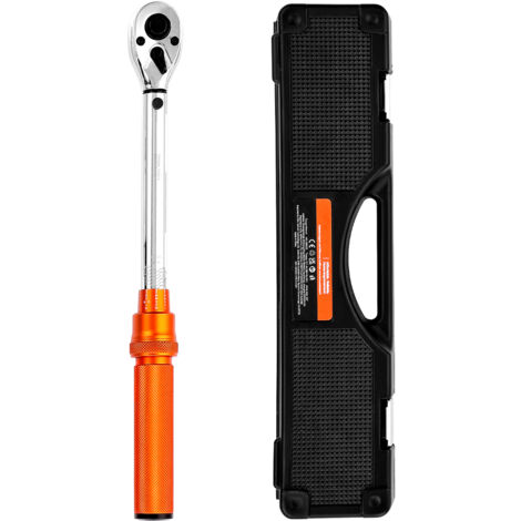 Mophorn Juego de Llaves Dinamométricas de Clic con Accionamiento de 3/8" 5-60 Nm, Bidireccional, 72 Dientes, Incluye Vasos, Puntas, Barra de Extensión,, Precisión de ±3 %, Color Naranja