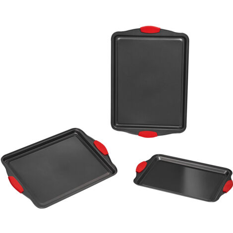 Mophorn Juego de moldes para hornear, 3 piezas, acero al carbono antiadherente, versátiles para galletas, pasteles, muffins, pan, con asas, fácil de limpiar