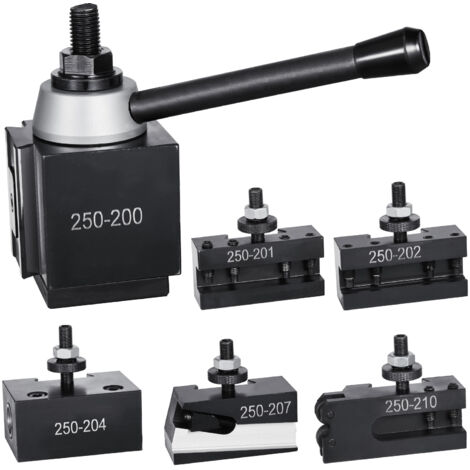 Mophorn Juego de portaherramientas de cambio rápido, 6 piezas, tipo cuña con portaherramientas de torno, accesorios de herramientas de torneado para tornos mini y de metal de 10" a 15", acero duradero