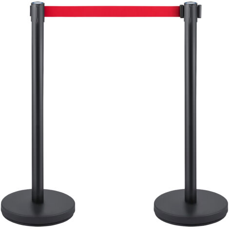 Mophorn Juego de postes para control de multitudes , 6 piezas, 6,6 pies/2 m, cinturón retráctil rojo, barrera negra con base de goma, conjunto de fácil conexión para gestión de multitudes en eventos