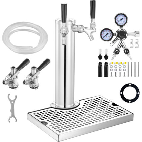 Mophorn Kegerator Tower Kit conversión de cerveza de un solo grifo dispensador de torre de cerveza de barril de acero inoxidable con regulador W21.8 de doble calibre y acoplador de barril de sistema S
