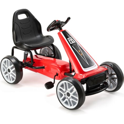 Mophorn Kids Pedal Go Kart, 4-Wheel Off-Road Ride-On Toy for Children. With Steering Wheel, Adjustable Seat, Hand Brake, EVA Wheels. Ideal Outdoor Racer for Boys & Girls Ages 5-12. Red.
