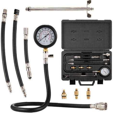 Mophorn Kit adaptador de comprobador de compresión de 9 piezas, comprobador de fugas de cilindros de motor automotriz, manómetro de doble escala de 0 a 300 psi