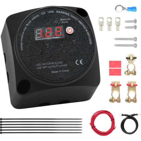Mophorn Kit Aislador de Batería Dual, 12 V 140 A Modos Manual y Automático Rele Sensible al Voltaje con Pantalla LCD, Aislador de Batería para Cámper Vehículo Todoterreno Caravana Camión Barco Yate