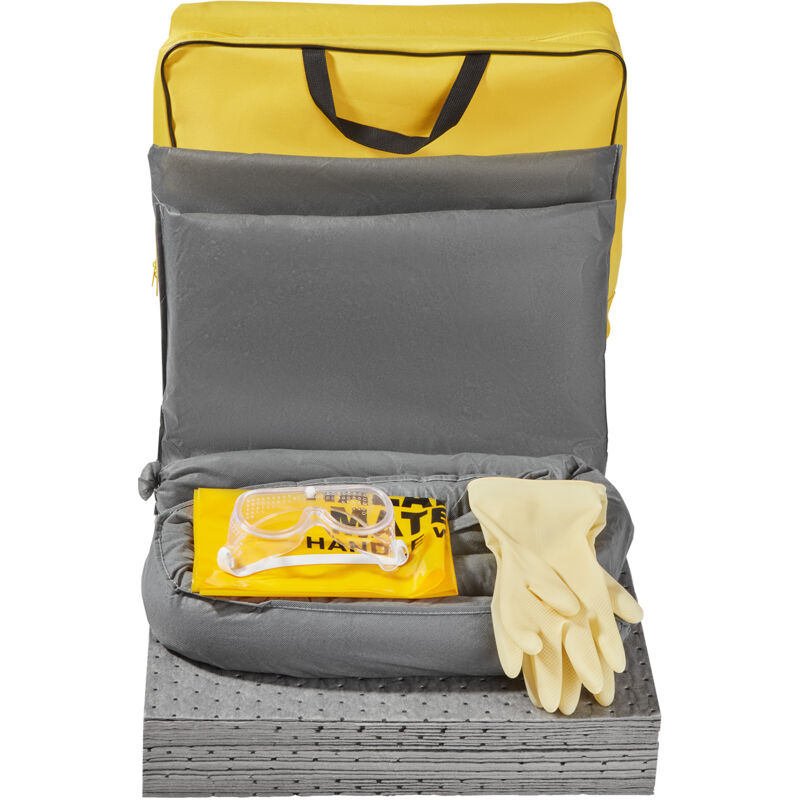Kit anti-déversement universel, 43 pièces, comprenant 30 tampons absorbants, 2 chaussettes absorbantes (3'x4'), 2 oreillers d'élimination, des gants