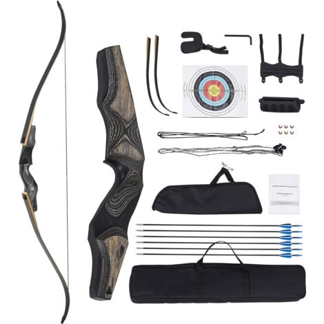 Mophorn Kit arc recourbé et flèches, démontables en bois 1524 mm, ensemble ergonomique pour droitier, idéal pour tir à l'arc en extérieur, entraînement à la cible, chasse