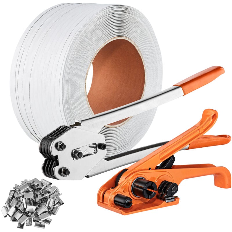 Vevor Kit cerclage avec outil tendeur de cerclage, scellement de cerclage, bande pp 1000m longueur, 1000 joints metalliques, kit cerclage deemballage