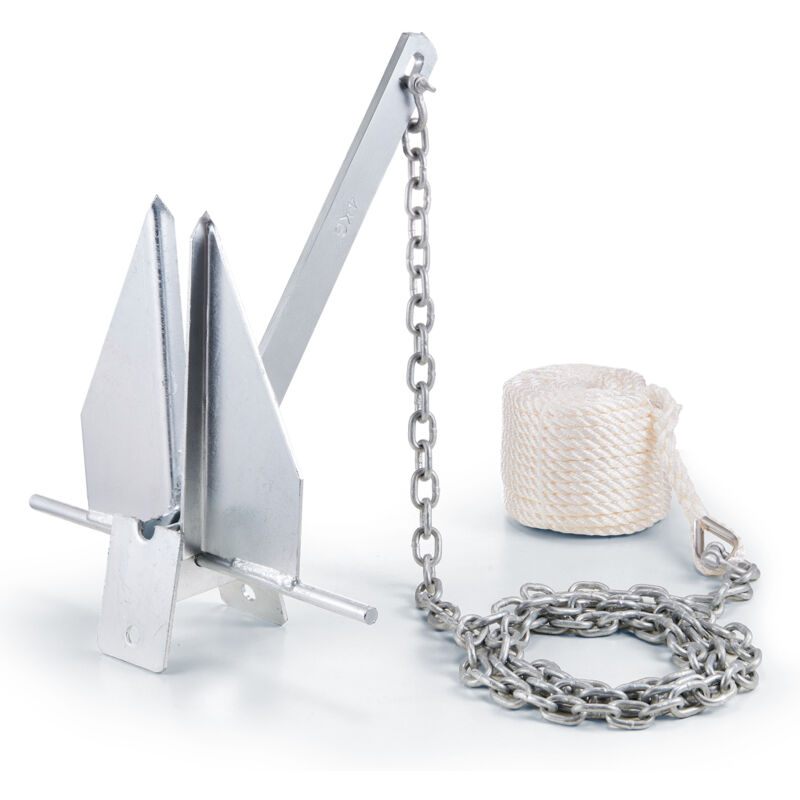 Mophorn - Kit d'ancrage de style Fluke , ancre en acier galvanisé à chaud de 8,5 lb avec chaîne de 7,9 pi, corde de 75 pi et deux manilles de 0,4 po