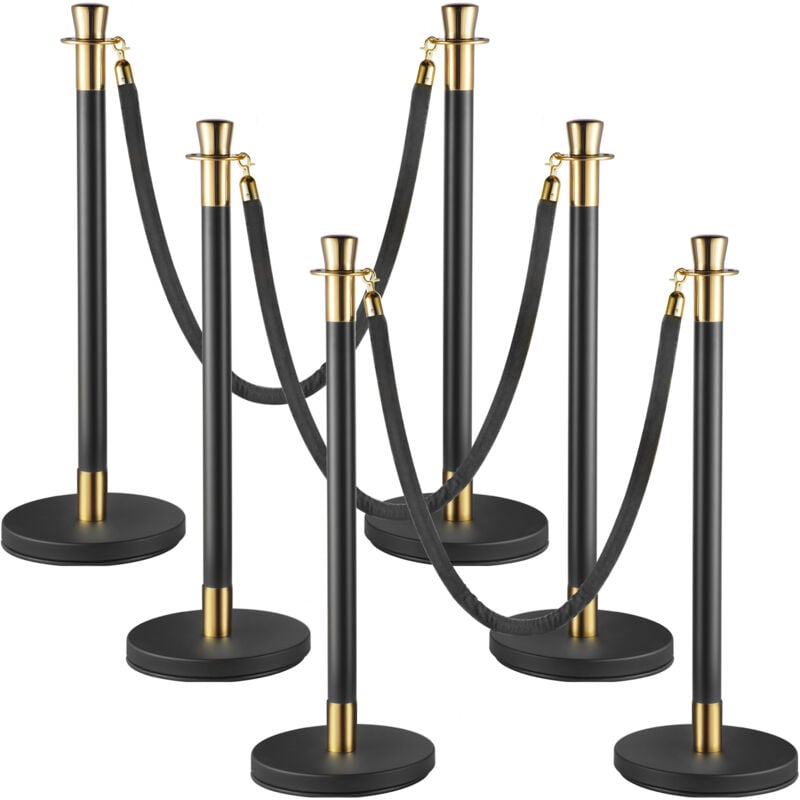 Mophorn - vevor Poteau de Guidage 6PCs, Barriere de Balisage pour Controle de Foules avec Corde en Velours Noir de 1,5 m, pour Delimitation