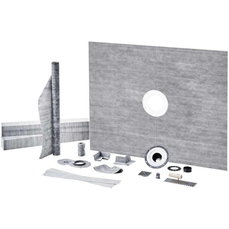 Kit de bordure de douche 1219x1524 mm, kit de receveur de douche avec bride centrale en pvc de 50,8 mm, membrane étanche, grille en acier inoxydable