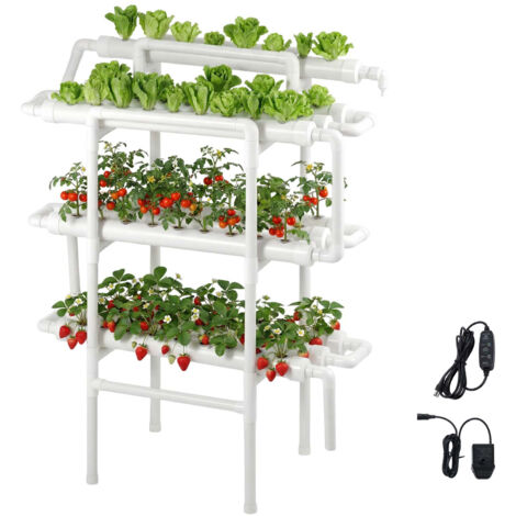 Mophorn Kit de culture hydroponique NFT à 3 niveaux avec 90 emplacements pour jardin intérieur,  Conçu avec des tubes en PVC-U résistants à la lumière et un système d'irrigation programmable.