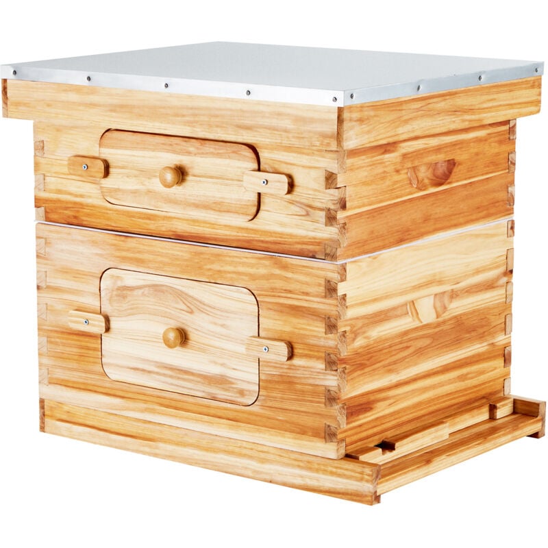 Mophorn - Kit de démarrage pour ruche d'abeilles 20 cadres, bois de cèdre enduit de cire d'abeille, 1 boîte profonde + 1 boîte moyenne, kit de ruche