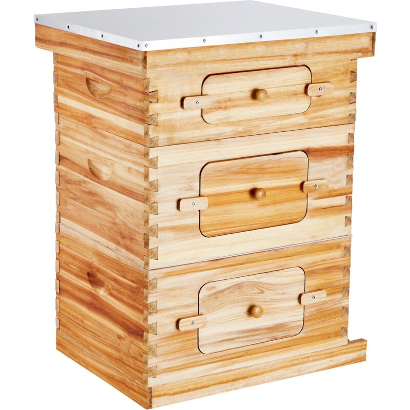 Mophorn - Kit de démarrage pour ruche d'abeilles 30 cadres, bois de cèdre enduit de cire d'abeille, 2 boîtes à abeilles profondes + 1 moyenne, ruche