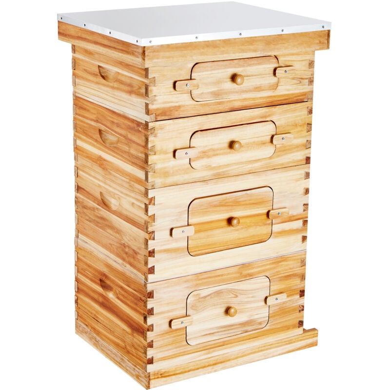 Mophorn - Kit de démarrage pour ruche d'abeilles 40 cadres, bois de cèdre enduit de cire d'abeille, 2 boîtes à abeilles profondes + 2 moyennes, ruche