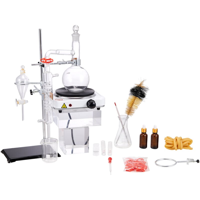 Mophorn - Kit de distillation d'huiles essentielles appareil de 500 ml, verrerie Boro 3,3 avec plaque chauffante de 1 000 w, joint 24/40, ensemble de