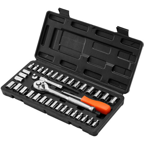 Mophorn Kit de Douilles SAE et Métriques, Ensemble de 39 Pièces avec Clé à Cliquet 9,5 mm et 6,4 mm, Accessoires et Boîtier de Rangement, Fabriqué en Acier Alliage CR-V, Idéal pour la Réparation