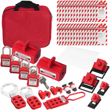Mophorn Kit de Etiquetado de Bloqueo Electrico, 47 Piezas Kit de Seguridad Loto que Incluye Candados, Cerrojos, Etiquetas, Bridas de Nailon, Bloqueos de Enchufes, para Energía Electrica Industrial