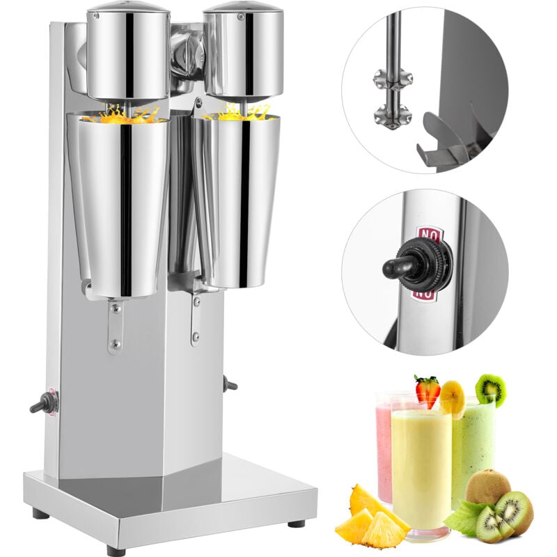 Mophorn Kit de machine à milkshakes Machine à milkshakes électrique en acier inoxydable Machine à milkshakes classique à double tête 180 W avec tasse
