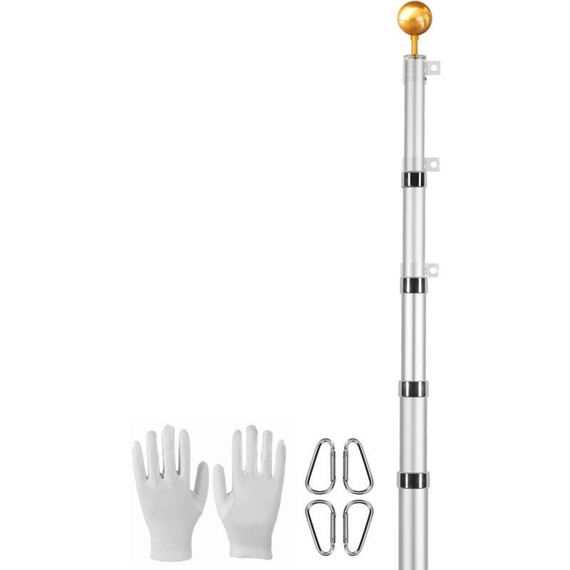 Mophorn - Kit de mât de drapeau télescopique de 25 pieds, kit de mât de drapeau en alliage d'aluminium robuste pour sol extérieur, 3 modes avec