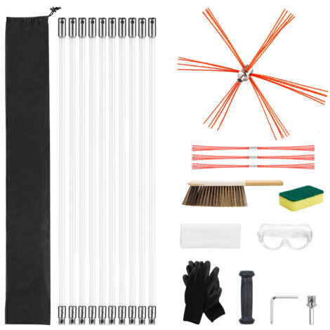 Mophorn Kit de nettoyage de cheminée extensible de 33 pieds avec remplacements de poils et lunettes, brosse à cheminée flexible pour cheminées carrées et rectangulaires