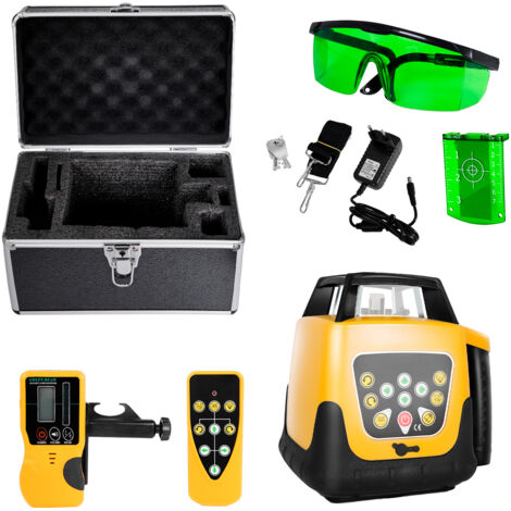 Mophorn Kit de Niveau Laser Rotatif Autonivelant 360°, Portée de 500 m, Faisceau Vert, Angle de Balayage Modifiable, Résistance à l'Eau IP54,avec Récepteur, Télécommande et Mallette de Transport