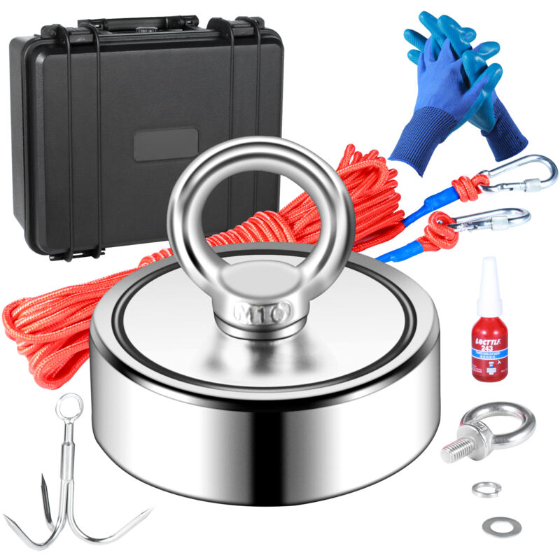 Kit de pêche magnétique de 1 200 lb, aimants de pêche double face de 2,95 pouces avec corde, étui étanche, boulon à œil, gants et frein-filet pour