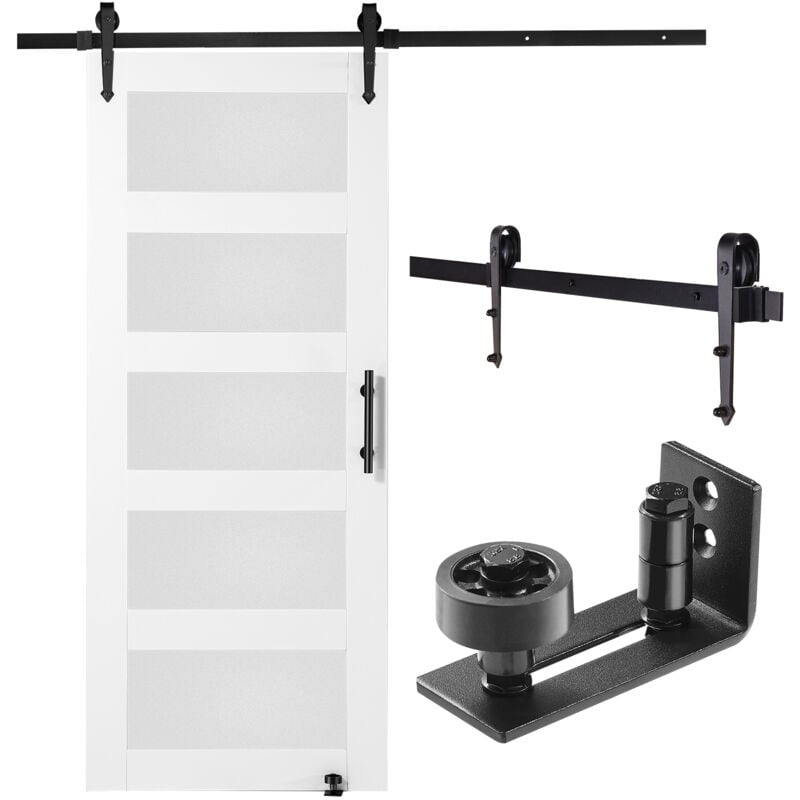 Mophorn - Kit de porte de grange et de quincaillerie, porte coulissante en bois et verre de 76,2 x 213,4 cm, fonctionnement silencieux et fluide,