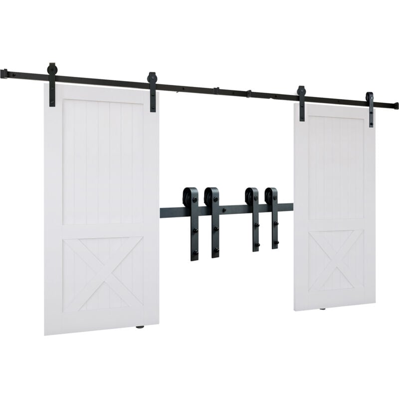 Kit de quincaillerie pour porte de grange coulissante de 8 pieds - Rail robuste de 330 lb pour portes doubles, convient aux panneaux de 3,7 à 4,3