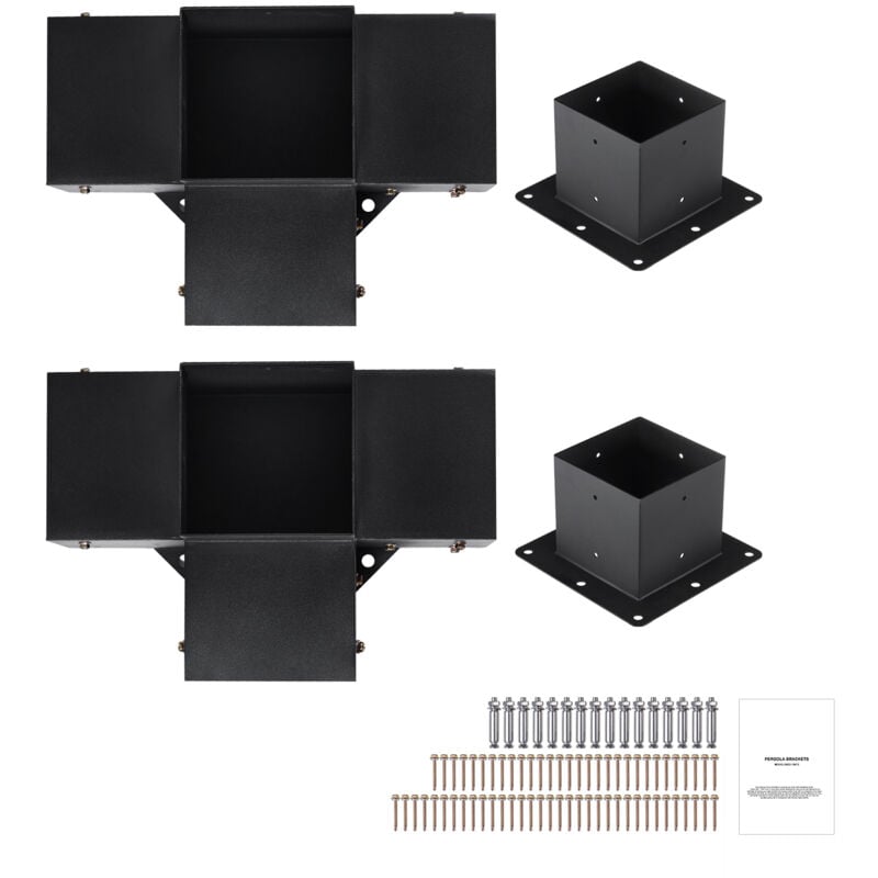 Kit de supports de pergola 6''x6'' (taille intérieure 5,6x5,6), 4 supports d'angle robustes à 4 voies pour menuiseries diy, installation facile pour