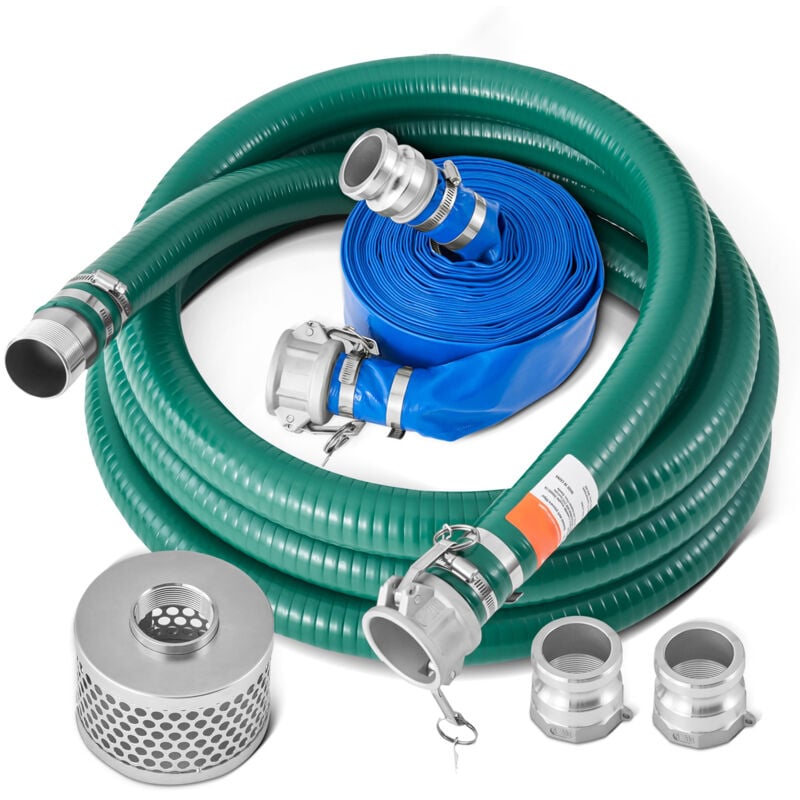 Kit de tuyau d'aspiration pour pompe à eau, 2 po x 65 pi, avec tuyau de lavage à contre-courant bleu, tuyau d'aspiration vert, crépine, Camlocks,