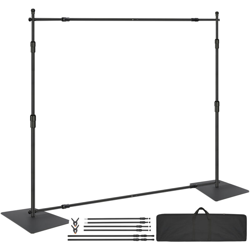 Kit de tuyaux et de draperies 10 pieds x 10 pieds, support de toile de fond robuste avec base en acier au carbone, support réglable avec 6 pinces et