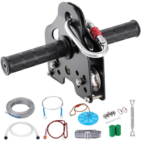 Mophorn Kit de tyrolienne de 80 pieds pour enfants et adultes, capacité jusqu'à 500 lb, tyrolienne extérieure à installation rapide avec câble en acier inoxydable, frein à ressort