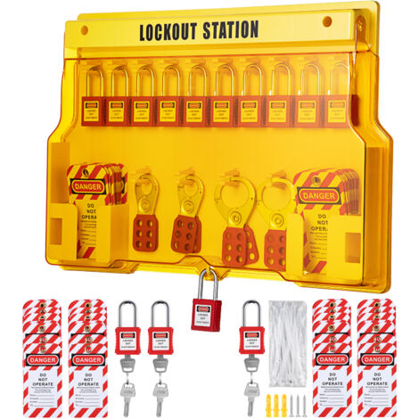 Mophorn – Kit de verrouillage et d'étiquetage 58 pièces – Cadenas haute résistance avec anse en acier – Station de stockage verrouillable – Étiquettes inscriptibles PVC