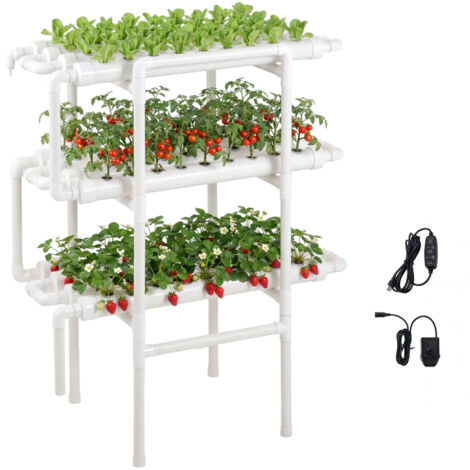 Mophorn Kit di Coltivazione Idroponica con Tubi in UPVC a 3 Livelli e 108 Siti con Sistema di Irrigazione Temporizzata, Tubi Rinforzati per la Crescita di Ortaggi,Frutta ed Erbe Aromatiche in Ambienti