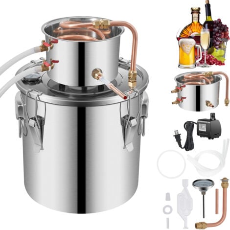 Mophorn Kit di Distillatore Alambicco in Acciaio Inox Rame Puro Materiale per Uso Alimentare Capienza del Serbatoio 19L, Kit Distillatore 30 x 30 cm per Liquore Acqua Distillata Vino con Pompa deAcqua