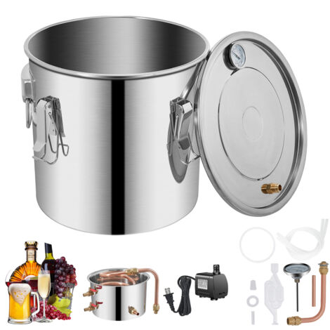 Mophorn Kit di Distillatore Alambicco in Acciaio Inox Rame Puro Materiale per Uso Alimentare Capienza del Serbatoio 30L, Kit Distillatore 35 x 35 cm per Liquore Acqua Distillata Vino con Pompa d'Acqua