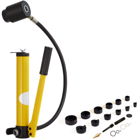 Mophorn Kit di Punzonatrice Idraulica per Perforazione con 6Dadi Pressione Massima da 10 Tonnellate,Kit di Utensili per Perforazione Idraulica in Acciaio Misura di Dadi 1,27cm-5,08cm con Tubo da 75cm